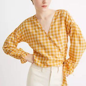 NWT Madewell LS Sash Tie Wrap Top - Yellow Gingham Check - Medium - New